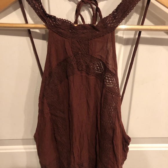 Free People Rust Falling for You Slip Halter Mini Dress Brown Lace - Picture 4 of 10
